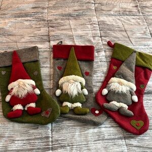 3 Plush Gnome Christmas Stockings